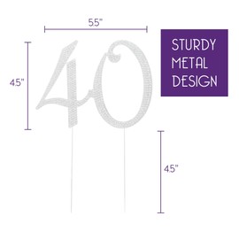 40 Cake Topper for 40th Birthday or Anniversary - Gold Number Party Supplies and Decoration Ideas (Silver)