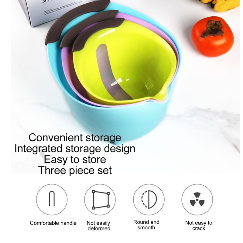 3pcs Drain Colander Set Food Grade PP Stackable Fruit Vegetable