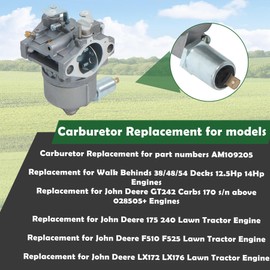 ALL-CARB Carburetor AM109205 replacement for John Deere GT242 LX172 LX176 240 170 Engines