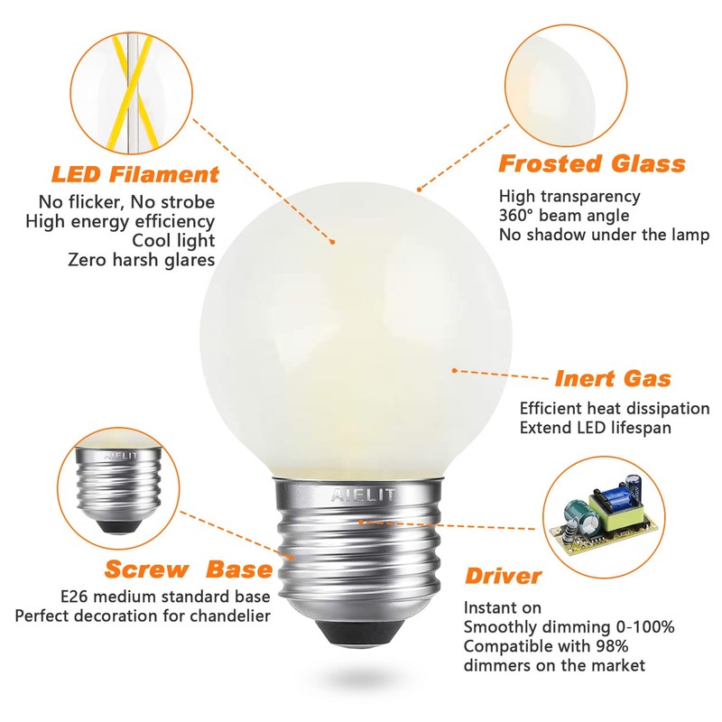 AIELIT LED 25 Watt Equivalent Frosted Light Bulbs, Daylight White