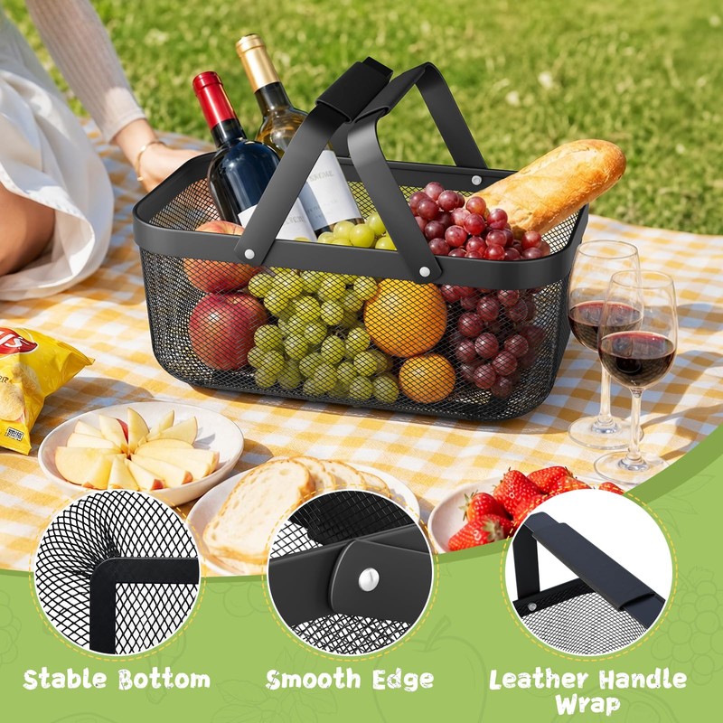 Garden Harvest Basket, Metal Mesh Picking Basket with Attached Handles