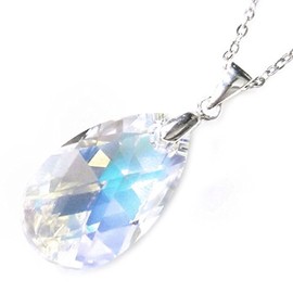 Queenberry Sterling Silver Austrian Crystal Aurora Borealis Teardrop Pendant Necklace