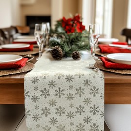 Christmas Table Runner Christmas Table Centrepiece Table Decorations Runners for Tables Festive Table Runner Gold Table Runner for Christmas Party Holiday Favors Gathering(Snowflake)