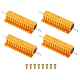 PATIKIL 100W 6 Ohm Aluminum Shell Resistor with Screws, 4 Set Aluminum Housing Resistor Housed Case Wirewound Resistors Screw Tap Power Resistor, Golden