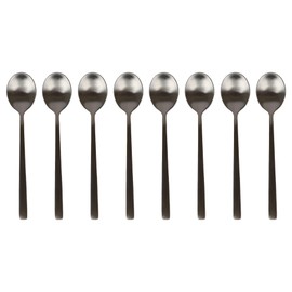 Argon Tableware Stainless Steel Teaspoons - 14.5cm - Black - 8X Tea Spoons High Polished Metal Spoons 8-Piece Tea Coffee Sugar Spoon Cutlery Set