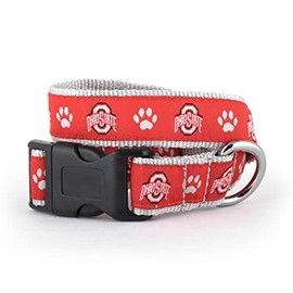 The License House Ohio State Buckeyes Dog Athletic O Paw Print Collar Adjustable and Comfortable Nylon Pets Collar with Strong Quick Release Buckle Fits Medium Size Dogs Red