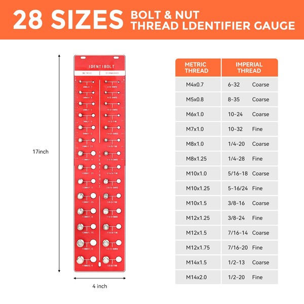VCAN ACTIVE Thread Checker, 28 Nut and Thread Gauge, Bolt