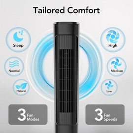 EZ-CHILL 36” Tower Fan with Remote Control for Home, 60 Degree Oscillation, 3 Speeds, 12H Timer, Carry Handle, Black