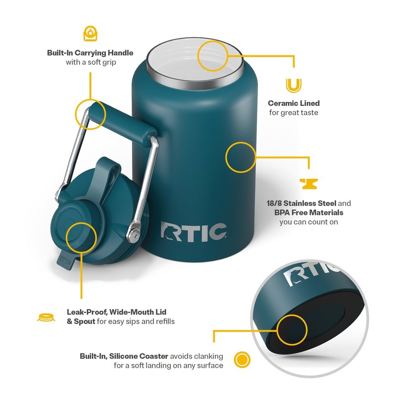 RTIC Half Gallon Outback Jug, Stainless Steel, Ceramic Lined Insulated
