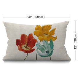 BGBDEIA Enchanting Floral Cushion Cover, Charming Beautiful Poppy Flowers Tricolor Orange Red Yellow Blue Pillow Covers, Rectangle throw pillowcase with invisible zipper for sofa & couch 30 x 50 cm