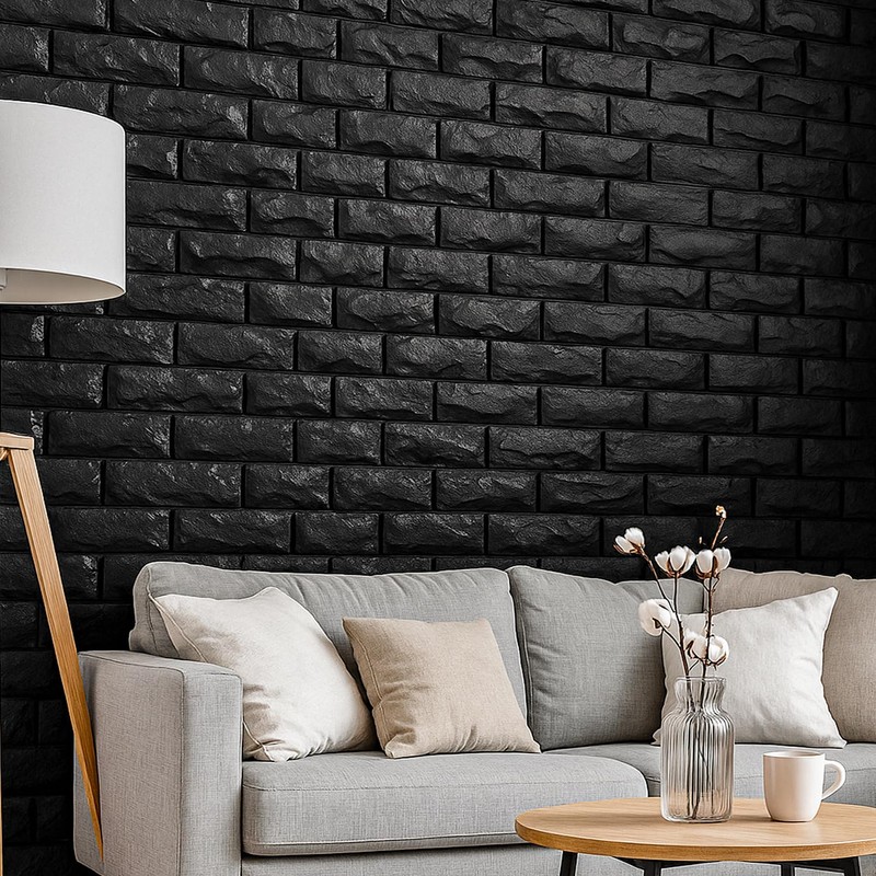 20 Pcs 3d Wall Panels Stick and Peel, Black Brick