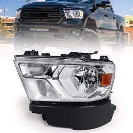 FIONE Halogen Headlights Assembly Compatible with Dodge Ram 1500 2019-2022 Replacement Headlamp with Chrome Frame Driver Left Side LH 68316081AD 68316081AH