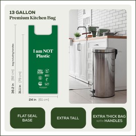 HOLY SCRAP! Extra Large Compostable Trash Bags - 13 Gallon, 30 Pack | Plastic-Free & Decomposing Tall Kitchen Garbage Bags & Liners with Easy-Tie Handles | Thick Bin Bags for Green & Food Waste