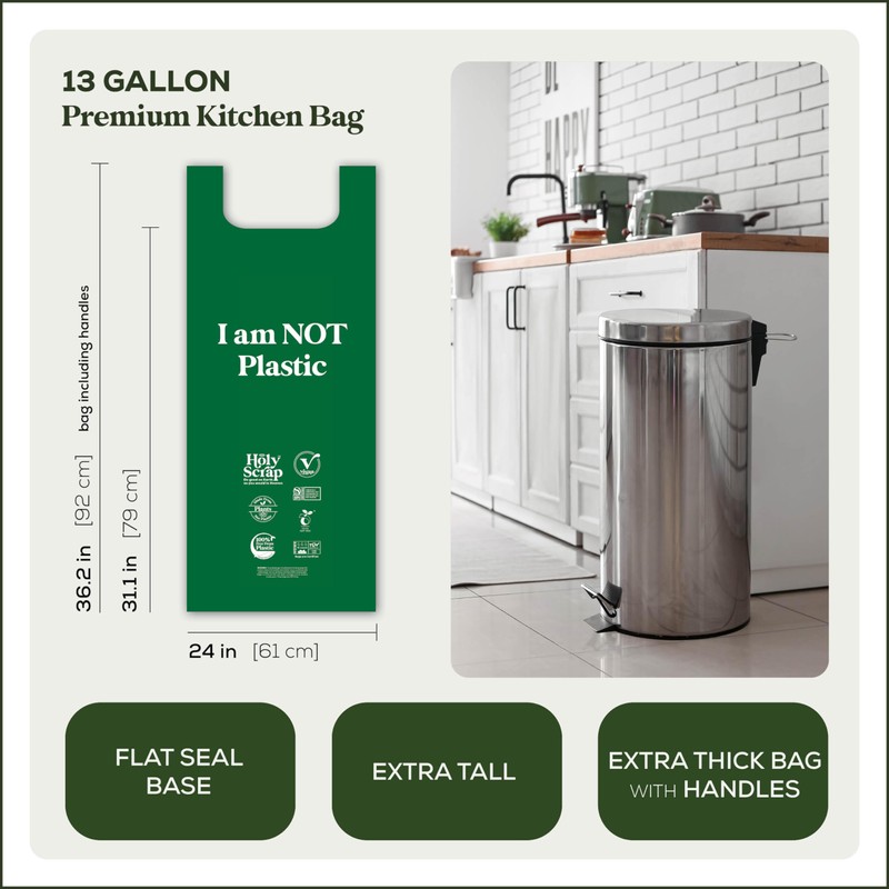 HOLY SCRAP! Extra Large Compostable Trash Bags - 13 Gallon,
