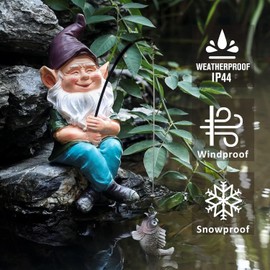 Abia Jaeia Garden Gnomes Outdoor Statue, Gnome Decorations for Yard 9.7'' Fishing Gnome Statue Outdoor Garden Decor, Fishing Guy for Waterfalls or Koi Pond Decor, Gifts for Women, Mom or Birthdays