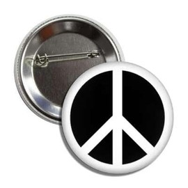 1960's Historical Replica Peace Sign Hippie Symbol Button Badge Pin, 2.25 inches, Black and White