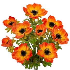 Briful Set of 3 Artificial Anemones, Artificial Flowers, Like Real Artificial Branches, Orange Spring Flowers, Length 55 cm, Decorative Flowers for Flower Arrangement, Home Resto Office Decoration