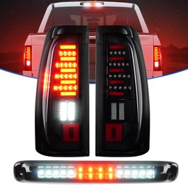 Tail Light +3rd Third Brake Cargo Lamp Fit for Chevy Silverado 1500 2500 2003-2006, Silverado 3500 2004-2006, Fit for Sierra 1500 1500HD 2500 2500HD 3500 2004-2006, Rear LED Taillight Assembly