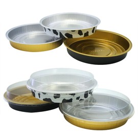 Set of 12, MYStar 6" Round Shape Non-stick Aluminum Baking Cups, Mini Pizza Pans, Pie Tins, Pastry Mold with Lids, 3 colors (Gold, Millcow, Black&Gold)