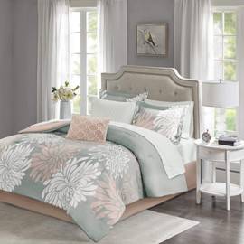 MPE10-861 All Season Bed Set with Matching Sham, Decorative Pillow, Queen(90"x90"), Blush/Grey