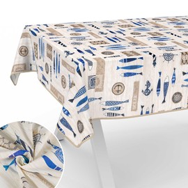 Fabric Tablecloth, Table Linen, Textile, Cotton, Polyester, Fabric, Washable, Easy Care, in Round, Oval, Square, Maritime, 100 x 140 cm, with Hem (Edged)