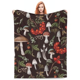 VODRM Cute Mushroom Blanket Berries and Plants Retro Soft Warm Throw Blankets Lightweight Cozy for Kids & Women for Living Room Bed Couch Decor 60x80in