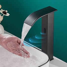 Automatic Faucet touchless Commercial Motion Sensor Bathroom Faucet with Cover Plate Vanity Faucets Hands Free Waterfall Bathroom Water Tap with Control Box and Temperature Mixer by Bodqemr