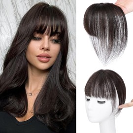 MORICA Bangs Hair Clip, 360° 3D Cover Clip in Bangs 100% Real Human Hair Toppers with Bangs，Hair pieces Clip on Bangs for Women Fake Bangs for Daily Wear (Brown Black, 5×7 3D Bangs)