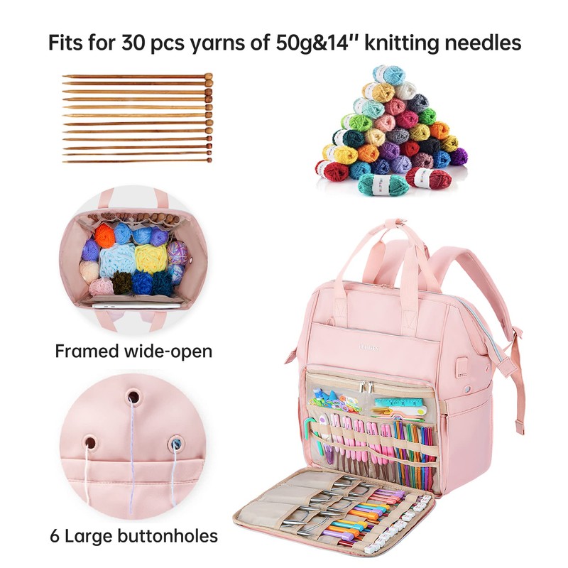 Leudes Knitting Bag Backpack, Yarn Storage Organizer Large Crochet Bag