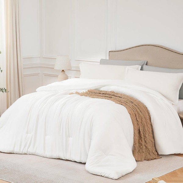 Quataly California King Comforter Set White,3PCS Soft Lightweight Breathable Bedding