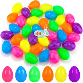 JIALWEN 36 PCS 3.35" Fillable Plastic Easter Eggs 6 Styles Bright Colors Empty Easter Eggs for Easter Basket Stuffers Surprise Eggs Easter Hunt Theme Party Favors Classroom Prize Supplies