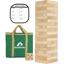 ApudArmis 60 PCS Giant Tumble Tower, XL Pine Blocks Stacking Game 5.2FT
