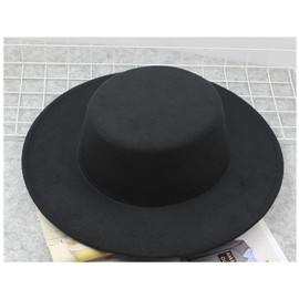 1Pcs Black Wide Brim Flat Fedora Hat Church Derby Cap Wool Blend Panama Hat for Party Going Out Daily Life