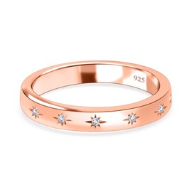 TJC White Diamond Band Ring In 18K Rose Gold Plated 925 Sterling Silver for Women Size Q Flush Setting April Birthstone