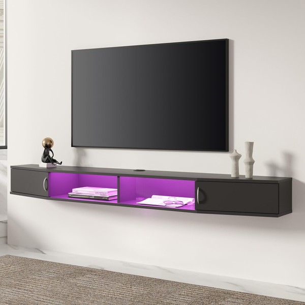 WAMPAT Floating TV Stand with Charging Station, Wall Mounted TV