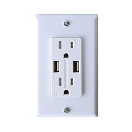 RV Designer S850, AC Dual Outlet with Cover & 2 USB Charge Ports, White