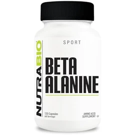 NutraBio Beta-Alanina 800 mg por Cápsula - 1600 mg por Ser 120 Ser - Pre-Entreno - Sin Gluten - 120 Cápsulas