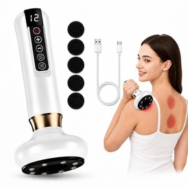 Cellulite Electric Massager, Anti Cellulite Massager with 12 Suction Levels & Heat Function, Electric Cupping Device, Gua Sha Massager for Abdomen, Waist, Back, Arms & Legs, White