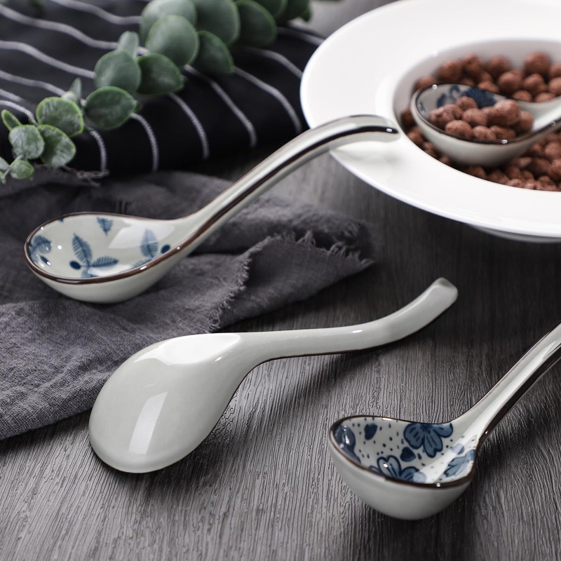 Asian Soup Spoon Set of 4 Long Handle Chinese Soup