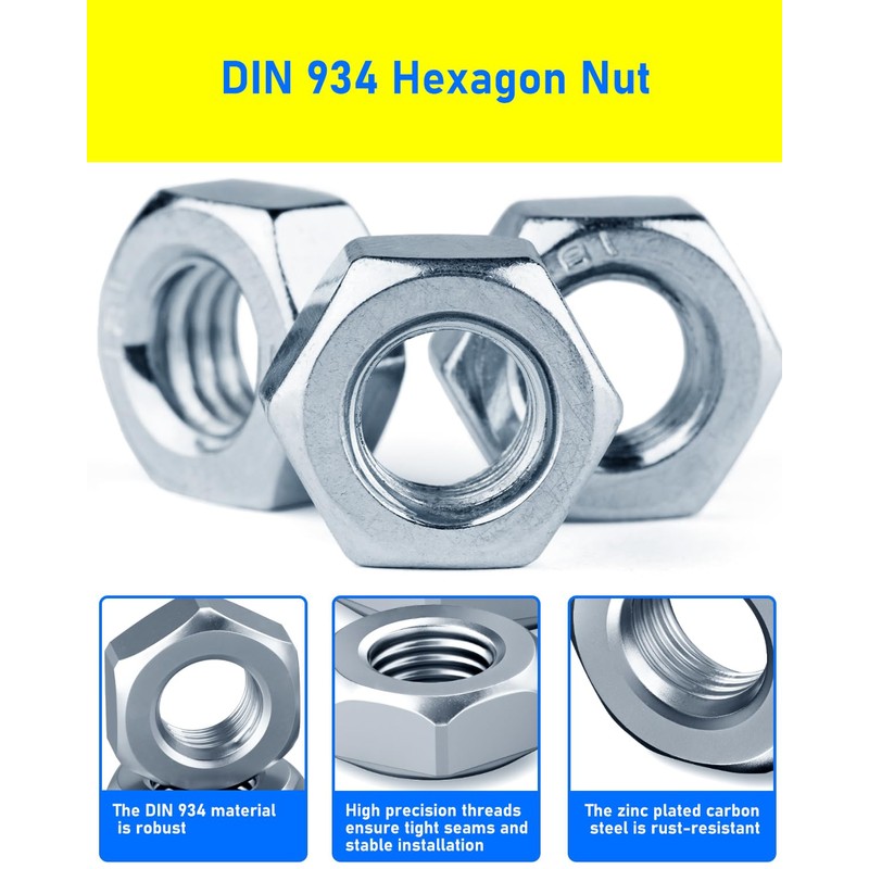 120PCS Hex Nuts M5, HOLMOL DIN 934 M5 Nuts, Zinc