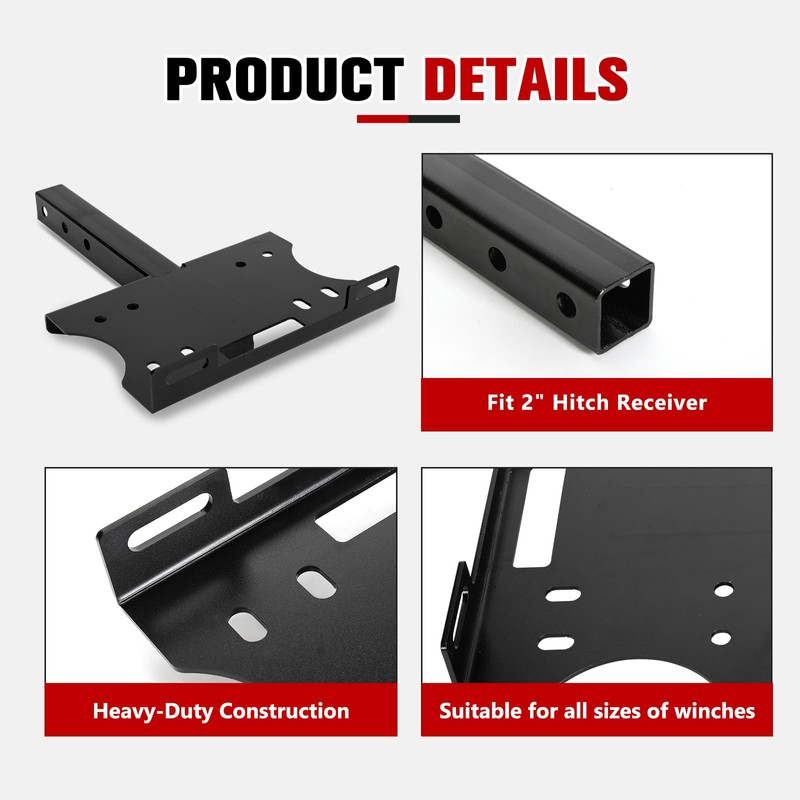 FieryRed Universal 2" Receiver Trailer Hitch Winch Mount Plate, Winch
