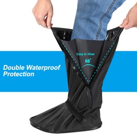 Waterproof Shoe Covers Reusable for Rain Snow Outdoor Non-Slip Waterproof Protection from Toe to Calf for Men Women, black