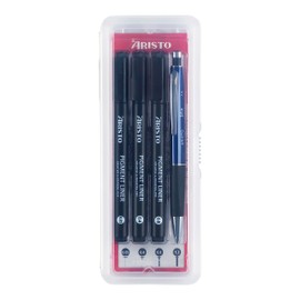 Aristo AR23539 Pigment Liner Creative Set of 4 (3 Fineliners in Line Widths 0.05 mm / 0.40 mm / 0.80 mm with Highly Pigmented Black Ink & 1 Fine Pencil 3Fit 1.3 mm) Black