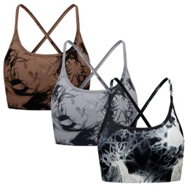 OVESPORT 3 Piece Women's Workout Sports Bras Seamless Tie-dye Strappy Gym Yoga Crop Bra