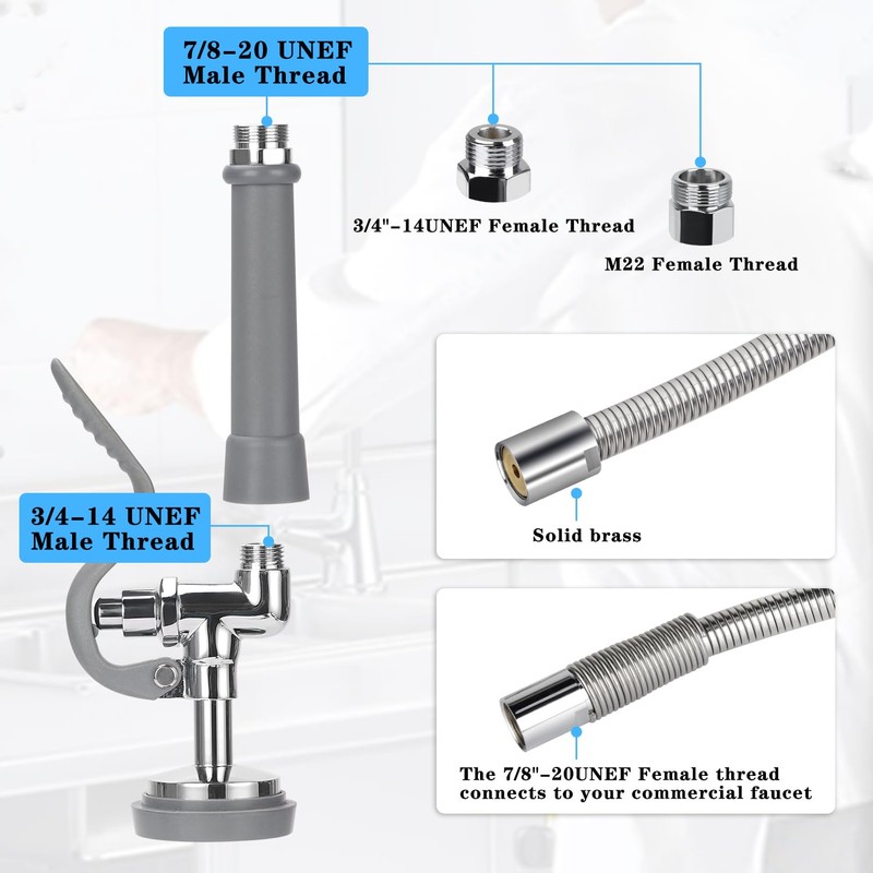 Pre Rinse Spray Valve with Stainless Hose 44inch Flexible Commercial