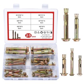 Pack of 25 Heavy Duty Anchors, Heavy Duty Dowels, Concrete Anchors, M6 M7 M8 M10 Expansion Bolts, Hex Bolt Anchor, Anchor Screws for Concrete, Brick, Hollow Blocks, Threaded Rod, Hanger Bolts