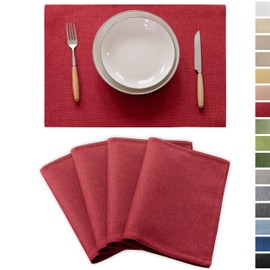 Demetex Christmas Placemats Set of 4 Red Wipeable Linen Place Mats Heat Resistant Cloth Placemats for Dining New Year Holiday, 13 x 19 inches, Wine Red