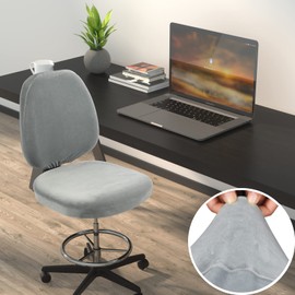 BUYUE BUYUE Task Office Chair Seat Cover, Super Soft Velvet Student Dorm Computer Chair Stretch Washable Dustproof Slipcover Protectors (Seat Cover Only, Dark Grey)