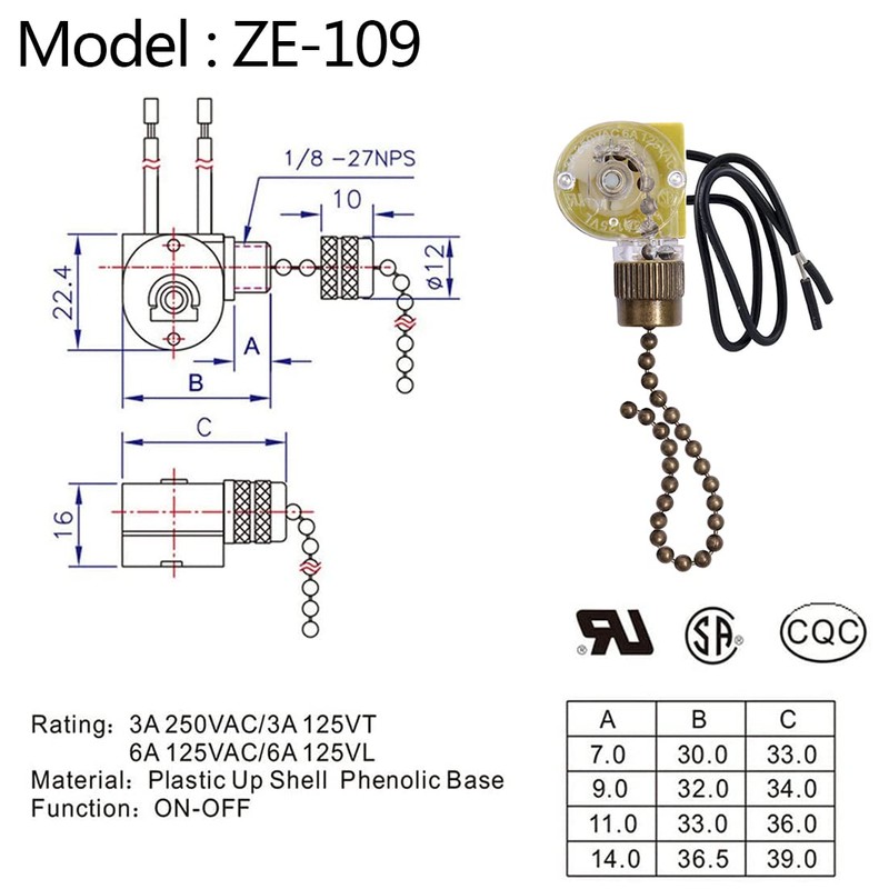 Akahttbn Ceiling Fan Switch Zing Ear ZE-109,Two-Wire On-Off Light Switch