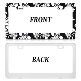 XCLPF Black & White Floral License Plate Frame – Aluminum Alloy License Plate Cover with 2 Holes, Rust-Proof Car Accessories Holder, Universal 12x6 Inch Fit All Vehicles